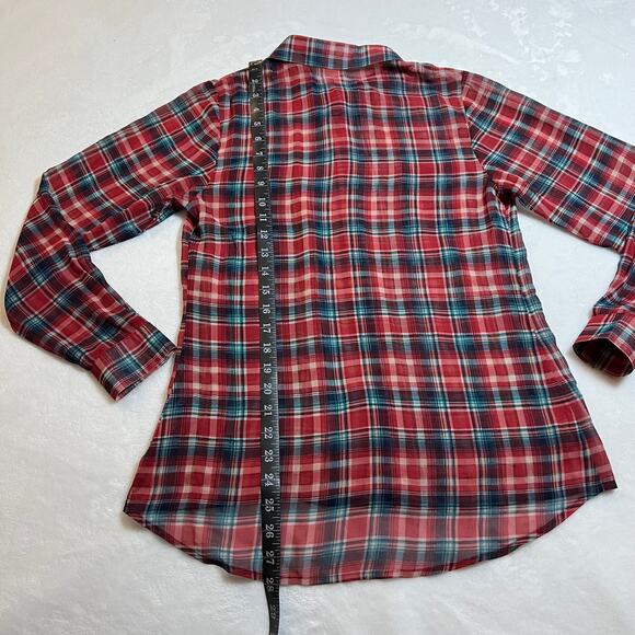 Women's Plaid Semi Sheer Button Up Shirt Size Medium Embellished Cowgirl Rodeo - Picture 8 of 8